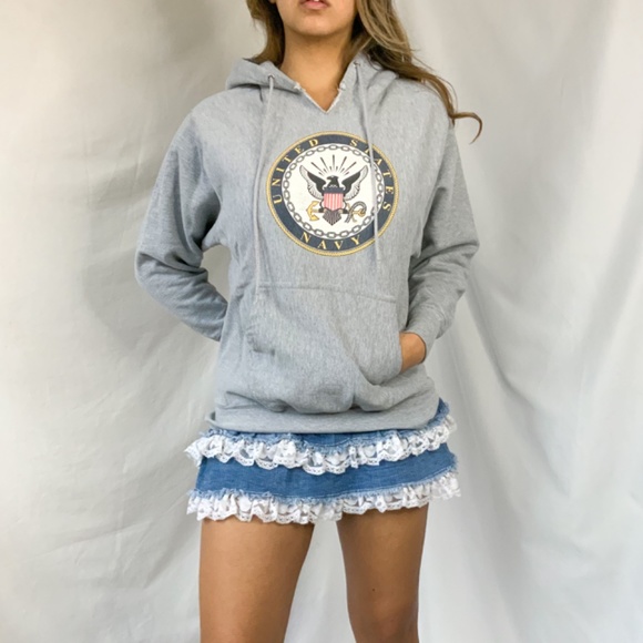 US navy grey sweatshirt hoodie - Picture 3 of 4